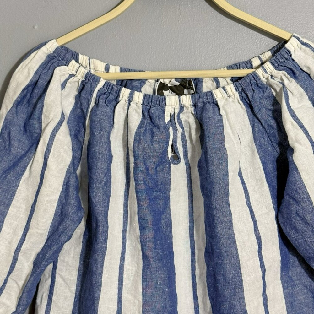 Young Fabulous Broke Off Shoulder Linen Blouse Crop Top Women Size M Stripe Boho - Picture 9 of 12